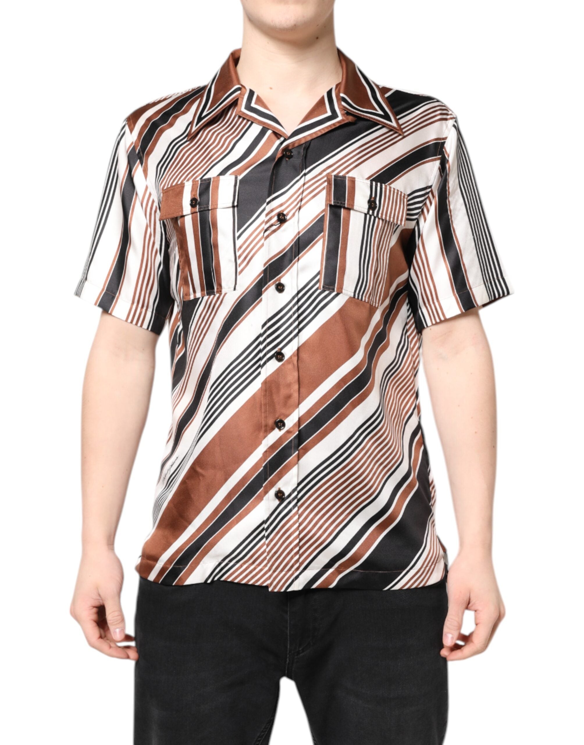 Dolce & Gabbana multicolored striped silk shirt with short sleeves
